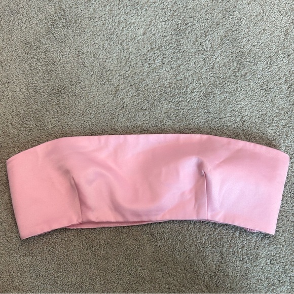 Zara light pink satin effect bandeau strapless crop top Sz L NWT - Picture 4 of 13